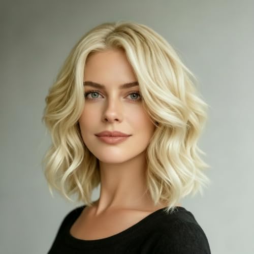 Wiwige Short Blonde Wig for Women Shoulder Length Bob Wig | Natural Wavy, Heat Resistant, Synthetic Hair, Daily & Cosplay Use