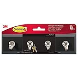 3M Command Hom18ses Decorative Key Rail, 8W X 1 1/2D X 2 1/8H, Black/Silver, 4 Hooks/Pack