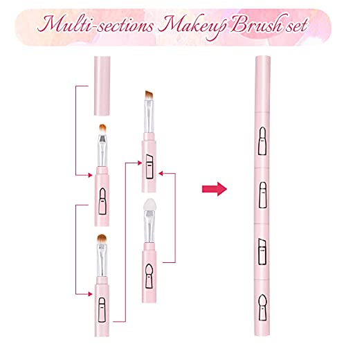 Portable Eye Makeup Brushes Set, 4 In 1 Travel Small Eyeshadow Brush Set On The Go, Featuring 4 Brushes, Lip Brush, Eyeshadow Brush, Eyebrow Brush, Sponge Eyeshadow #TOP2