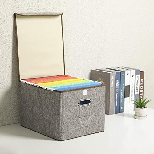 Collapsible File Box with Lid [1Pack] Decorative Documents Storage