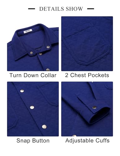 Image of COOFANDY Mens Shacket Long Sleeve Shirt Jacket with Pockets Lightweight Quilted Overshirt
