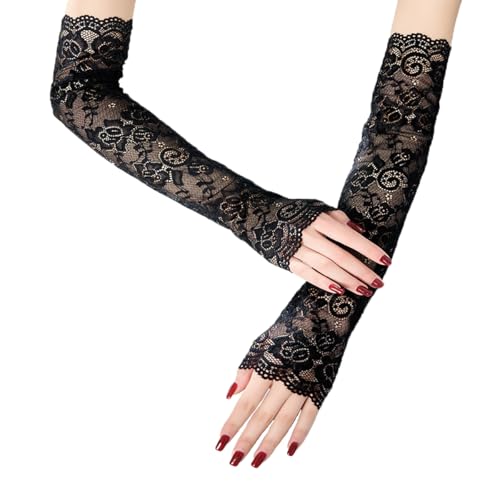 Lace Arm Sleeves For Women, Long Lace Fingerless Gloves, Elegant Tea Party Gloves for Dress Cocktail Opera Parties - Main Image