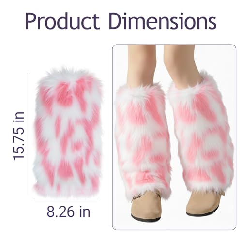 Image of Tie Dye Women Furry Leg Warmers Faux Fur Boot Covers Fluffies Cuffs, 15.7 inch Tall
