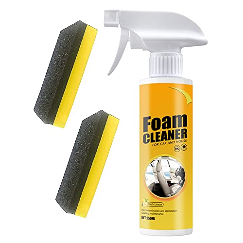 250Ml Multi-Functional Foam Cleaner, Powerful Stain Removal Kit Send Cotton Block, Foam Cleaner for car and House Lemon Flavor, Car Interior Cleaner Spray Foam