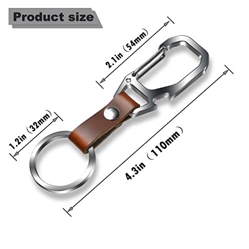 Ppfish Edc Carabiner Keychain Clip, Heavy Duty Titanium Caribeener Clips, Leather Keychain Bottle Opener Key Chains Women Men (Silver) #TOP1