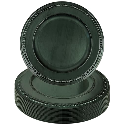 DaCakeWS Green Charger Plates Set of 8-13 Inch Plastic Plate Chargers | Vintage Style for Weddings Holiday Parties Banquets & Family Gatherings Elegant Chargers for Dinner Plates (8 Green-DGZ)