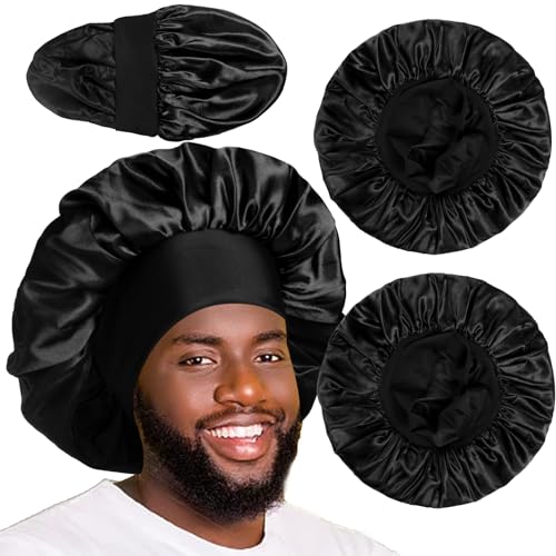 Image of 2pcs Bonnets for Men, Double Layer Hair Bonnet Satin Bonnet for Women Curly Hair Braids
