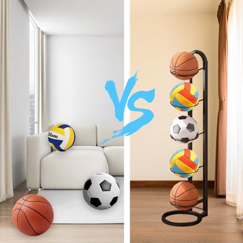Basketball Aufbewahrungsregal 5 Stufiges, Balllagerregal Ballständer, Abnehmbar Ballhalter Basketball, Abnehmbares Standing Rack Halter, Ball Aufbewahrung Outdoor für Fußball Basketball Volleyball