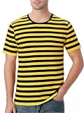Funny World Yellow and Black Striped Shirt Men Cotton Crewneck Short Sleeve Casual T-Shirts, Black & Yellow, Large