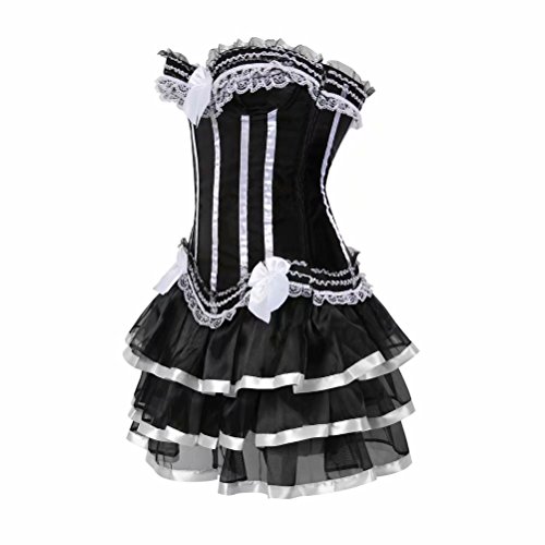Corsagenkleid Corsage Bustier sexy Streifen Spitze Kleider Korsett Gothic Rock Damen Dress Gothic Burlesque – Bild 3