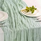 Hahuho Sage Green Cheesecloth Table Runner 10ft, Gauze Boho Rustic Table Runners for Wedding Birthday Party Baby Shower Decorations（1 Pack , 35x120 Inches）