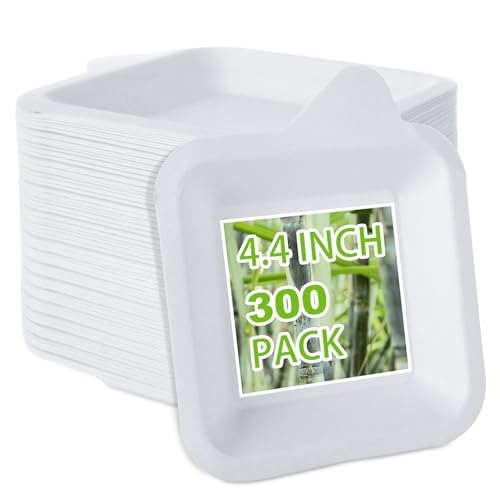 EATHEATY Paquete de 300 platos pequeños de papel desechables de 4.4 pulgadas, platos cuadrados a granel, platos de postre, platos de aperitivos, platos de aperitivos para bodas, cumpleaños, cenas,