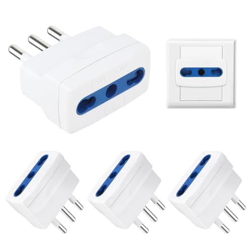 Jonuin 4 Pezzi Adattatore Riduttore Semplice Spina 10A, Adattatore Bipasso 10A, Presa Bivalente 16A a Spina Piccola Italiana (Bianco)