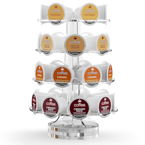 iMMDOKIN Crystal Clear Acrylic Coffee Pods Holder Carousel Compatible with 30 Keurig K-cup Pod And Nespresso Vertuo Capsuless, Space-Saving Coffee Pod Storage Organizer for Small Countertop