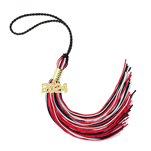 Tassel Depot 2024 Black/Red/Gray Graduation Tassel - Every School Color Available - Made in USA