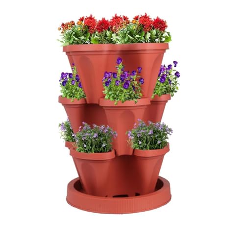 VIGOEXPRESS Torre di piante impilabili da giardino verticale a 3 piani per verdure, fragole, erbe e fiori, adatta per interni ed esterni (rosso)