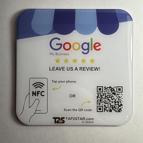 Plaque avis Google NFC & QR Code – Plaque Google My Business paramétrable en Ligne - Compatible avec iPhone & Android – 10x10 cm | Tap2star.com (Anglais) – vue 5