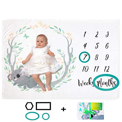 Manta Mensual De Hito Para Bebé, Unisex | Manta Mensual De Bebé Para Fotos | Regalos Personalizados Para Futuras Mamás | Registra Su Edad Y Crecimiento | Suave, Gruesa Y Grande