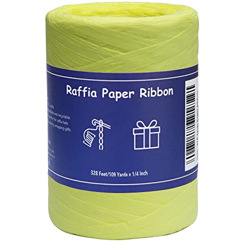 HAMUIERS Raffia Twine for Gift Wrapping and Packing, Craft Ribbon - 1/4'' Wide, 109 Yards, Daffodil
