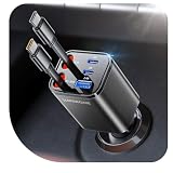 2026 Ultra-Compact SUPERONE Retractable Car Charger, 5 in 1 Car Phone Charger with Dual Type C Cables, 84W Fast Charging USB C Car Accessories Adapter for iPhone 17/16/15/14/13/12/11, Galaxy, Pixel