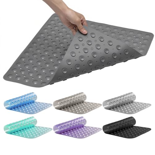 AMFUN Tapis de douche carré antidérapant et anti-moisissure en PVC lavable en machine avec ventouses puissantes et trous de drainage pour douche intérieure 53 x 53 cm