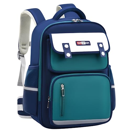 Image of SANNIDHI Modern Blue Waterproof School Backpack, 15.7*11.8*7.1 inches, Unisex, 3 - 10 Years, Elementary School, Daypack Backpack with Padded Shoulder Strap and Zipper Closure