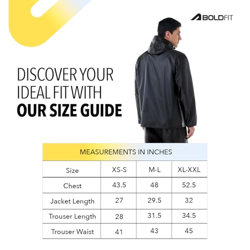 Image of Boldfit Rain Coat for Men Waterproof Raincoat Set for Women with Reflective Trim-Windproof Jacket & Pants Suit with Hood, Pockets & Breathable, Durable Fabric for Outdoor, Travel, Bike & Trekking Use