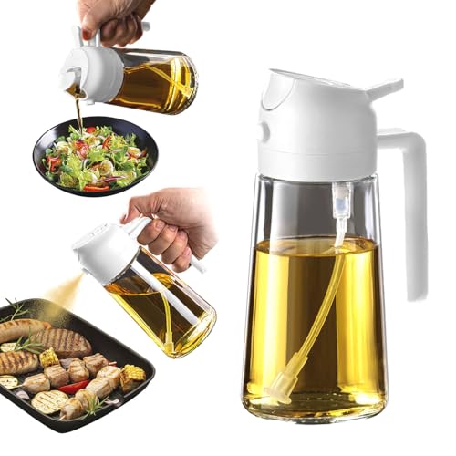 TrendPlain 16oz Olive Oil Dispenser Bottle for Kitchen - 2 in 1 Oil Dispenser and Oil Sprayer for Cooking, Air Fryer, Salad, 470ml Olive Oil Sprayer White