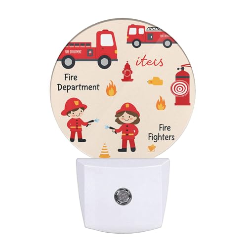 Image of Fireman Night Light Firefighter Fire Alarm Fire Truck Safety Night Lights Plug into Wall 0.5W LED Lighting Auto on /Off for Hallway Stairway Kitchen Bedroom
