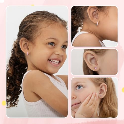 6 Pairs Huggie Hoop Earrings 925 Sterling Silver Stud Sets Cute Heart Hoops Tiny Cubic Zirconia Flower Stud Small Hypoallergenic Cartilage Sleeper Earrings3