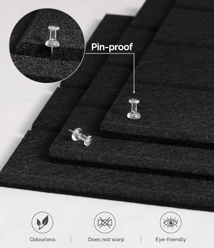 Bounmer Large Cork Board Alternative 48“ x 36”, 12-Pack Felt Bulletin Board Tiles with 60 Safe Removable Adhesive Tabs & 30 Pushpins, Cork Boards for Office Walls Decor (Black) - Image 4