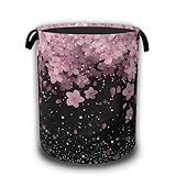Cherry Blossoms Laundry Basket,Waterproof Foldable Pink Glitter Laundry Hamper,Dirty Clothes Basket, Linen Bin Storage Organizer Collection 16' x 20.8'