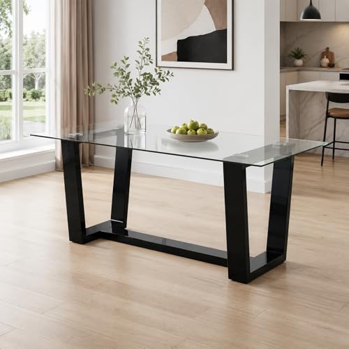 63-Inch Tempered Glass Tabletop with Black MDF Legs