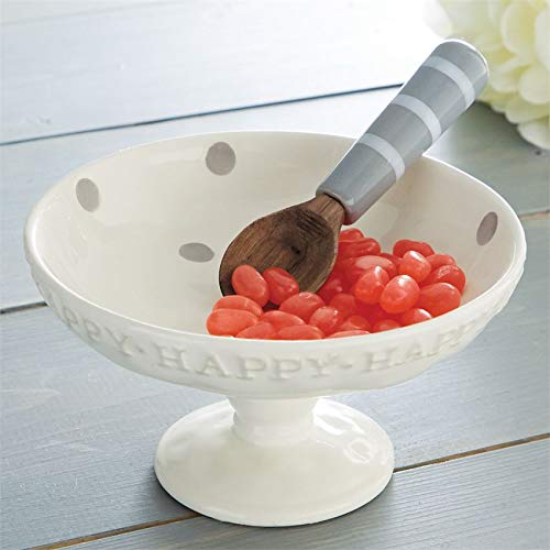Mud Pie Happy Candy Set, Dish 3" X 5 1/2" Dia | Spoon 4 1/2", White #TOP1