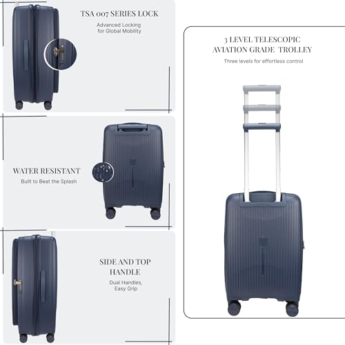 Image of F Gear Myton Navy Small Front Opening Hard Luggage | Lightweight Expandable Cabin Carry-On Suitcase with 360 Spinner Silent 8-Wheels, Built-in TSA Lock, Anti-Theft Zipper & 3-Level Telescopic Trolley