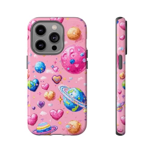 Coque iPhone 14 Pro Pixel Art protège des chocs motif cœurs rigide