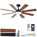 LSPMKE 52 Inch Ceiling Fans with Lights, Brown Ceiling Fan with Light and Remote Control, Reversible DC Motor, 3CCT, Dimmable, Timer, Noiseless, Ceiling Fan for Bedroom Living Room, Indoor/Outdoor Use