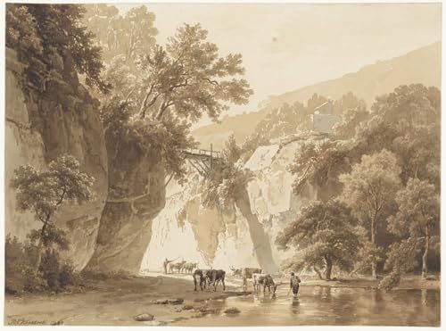 Toile Paysage avec des vaches à boire Koekkoek, affiche déco murale 60x90