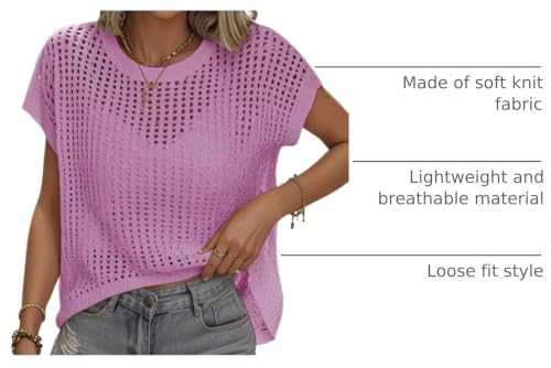 Image of Womens Summer Crochet Tops Hollow Out Cap Sleeve Cover Up Tank Top Pullover Sweater Vest Beach Vacation Clothes