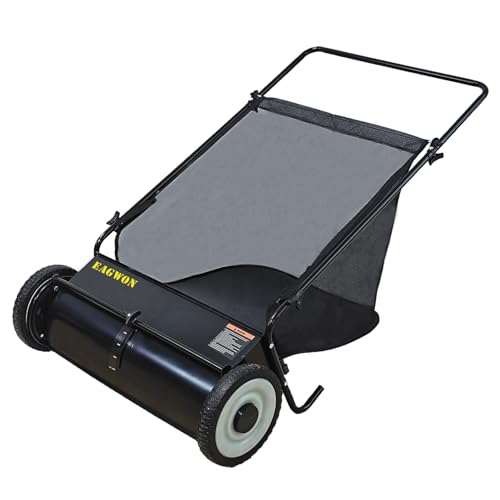 EAGWON Push Lawn Sweeper, 26-Inch Width, 7 Cu. Ft. Hopper Capacity, 4 Spinning Brushes, Adjustable Height, Durable Steel Frame with Rubber Wheels, Ideal for Leaves and Grass