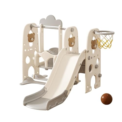 ROMARK Scivolo 3 in 1 per Bambini 199x151x110 CM con Altalena Regolabile, Canestro e Palla - adatto per interno ed esterno - gioco scivolo bambino bambina