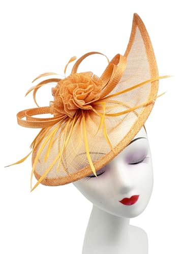 Finecy In - Ladies Wedding Races Cocktail Hat Occasion Fascinator (Orange) - Image 2