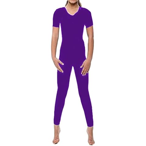 R&N FASHIONS - Girls half Sleeve Dance Outfit - Full Body Jumpsuit Bodysuit Catsuit Gymnastic - Dance Suit for kids and girls - Lightweight (Purple, 9-10) Cover