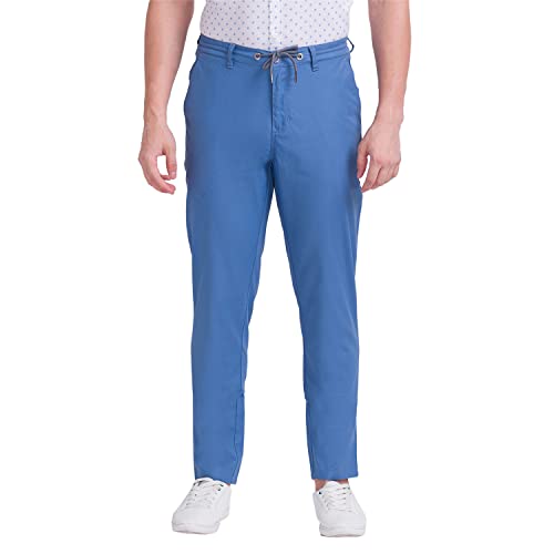 Image of Parx Men's Flat Front Comfort Fit Dark Blue Casual Trouser