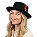 Punctualgood Wool Felt Fedora Hats for Women Men, Wide Brim Flat Top Hat, Jazz Hat with Feather Unisex (US, Alpha, One Size, Black)