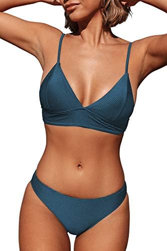 CUPSHE Women's Bikini Sets V Neck Bathing Suit Ribbed Low Rise