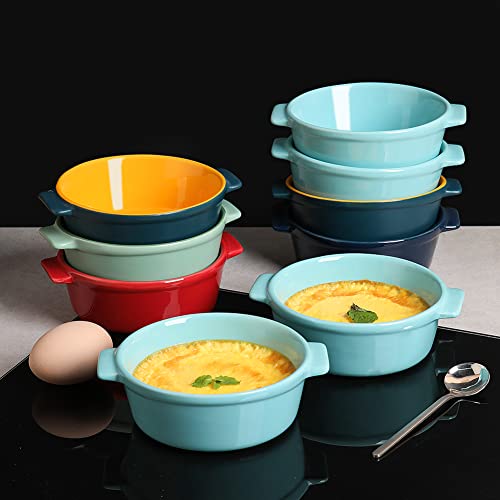 Sweejar Home Ceramic Souffle Dishes, Round Handle-Ramekins-Baking, 295 ML for Pudding,Creme Brulee,Souffle - Set of 6 (Navy) - Image 5