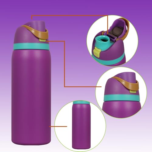 Image of FreeSip Gym Water Bottle with Straw & Chug Lid - Leak Proof Push Button Opening, BPA Free, Large Capacity Sports Bottle with Carry Handle (Valvet Purple, 960 ML)