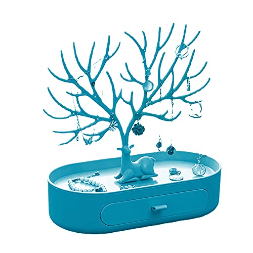 YIJOY BoîTe à Bijoux PréSentoir à Bijoux Femme à Porte-Bijoux Plateau Multifonction Petit Tiroir Classique Rangement Maquillage Convient Pour Les Boucles D'Oreilles Les Bracelets Blue 24.5*12.5*26cm Cover
