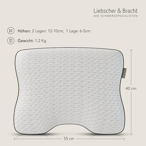 Liebscher & Bracht – Nackenstützkissen orthopädisch zur Unterstützung bei Nackenschmerzen 40x55cm – Schlafkissen ergonomisch & höhenverstellbar - mittelfest & fest – Atmungsaktiv & Waschbar